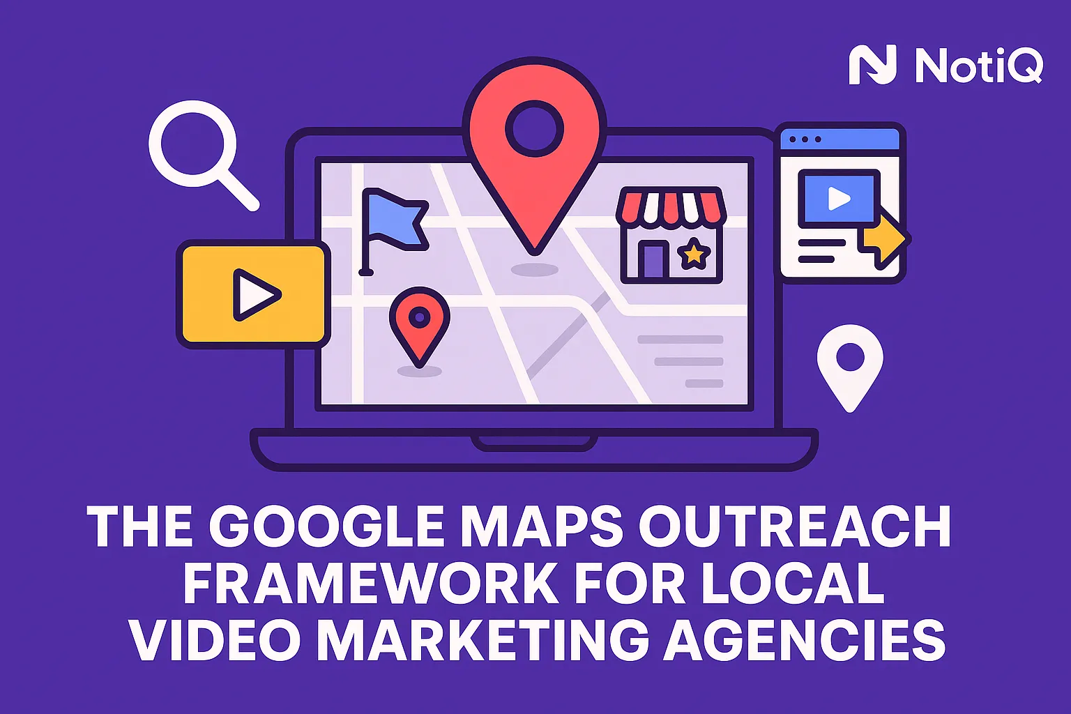 A marketer uses Google Maps on a laptop to identify local businesses for targeted video outreach strategies.
