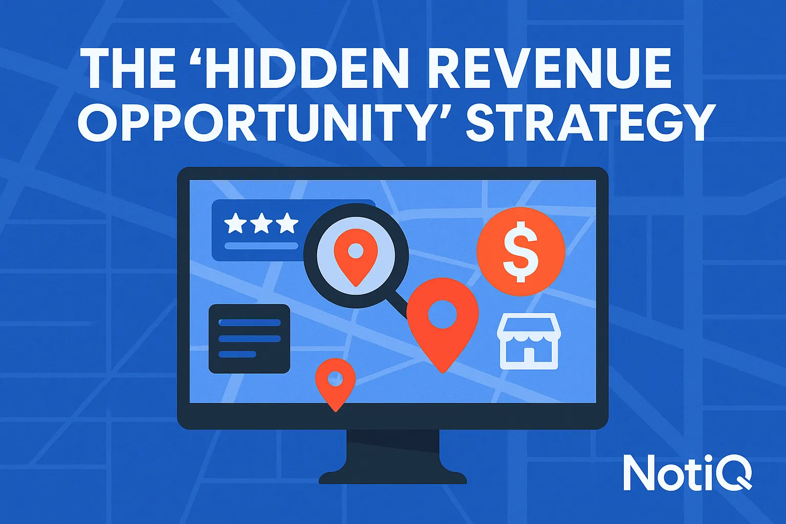 A heat map displaying SMB revenue opportunities, highlighting areas of review activity and listing changes in a local context