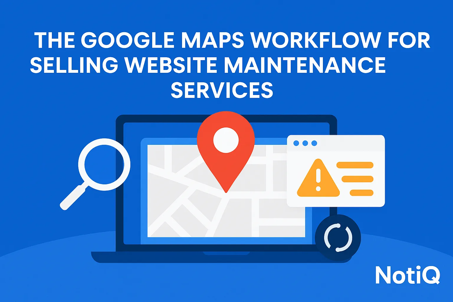 A laptop displaying Google Maps with markers, illustrating a workflow for finding local businesses needing website maintenanc